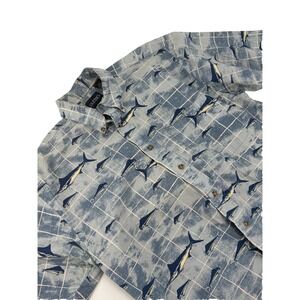 Puritan Men's M Nautical Fish Print Button Up Shirt Marlin Fishing